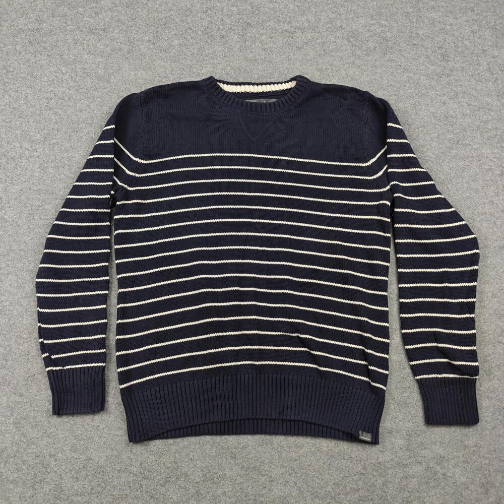 Eddie Bauer Sweater Mens Medium Blue Striped Crew Neck Pullover Cotton Logo